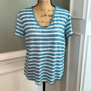 a.n.a Blue & White Striped V-Neck Tee | Women’s Size Large PTP 22”